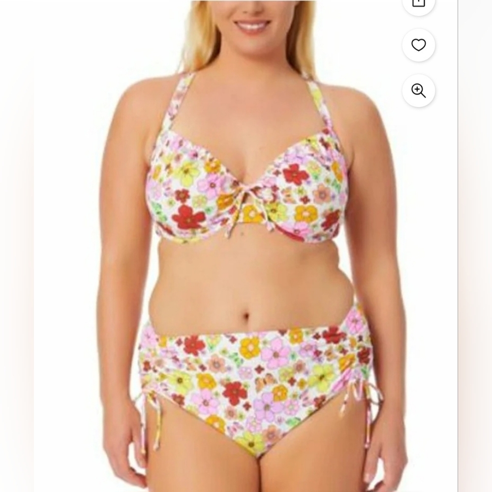 California Waves Plus Size Underwire Floral Bikini Top & Bikini Bottoms Set